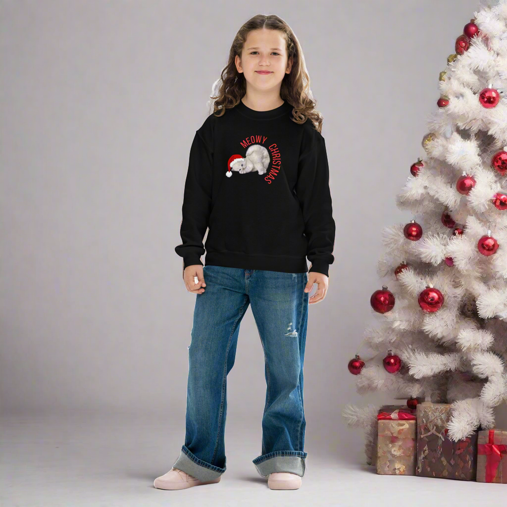 Meowy Christmas Youth Crewneck Sweatshirt