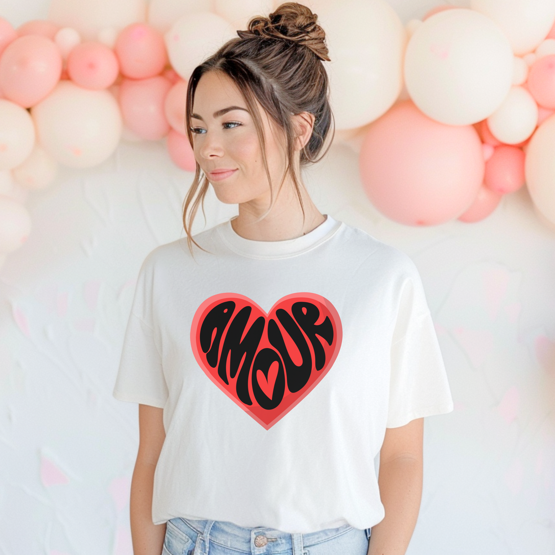 Celebrate love in French style with the Amour Love Women’s T-shirt, available in sizes XS–5XL. Featuring a bold heart and the word "Amour," this coquette fashion tee is a perfect choice for Valentine’s Day, Galentine’s events, or Paris-themed parties. Great for matching with your daughter or gifting your wife or best friend, this soft and comfy women’s tee blends romantic Parisian style with soft girl aesthetic for a timeless, chic look.