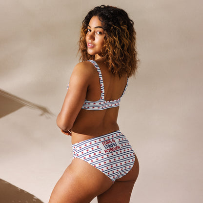 America 250 July 4th bikini - white recycled two piece swimsuit with Stars and Stripes 