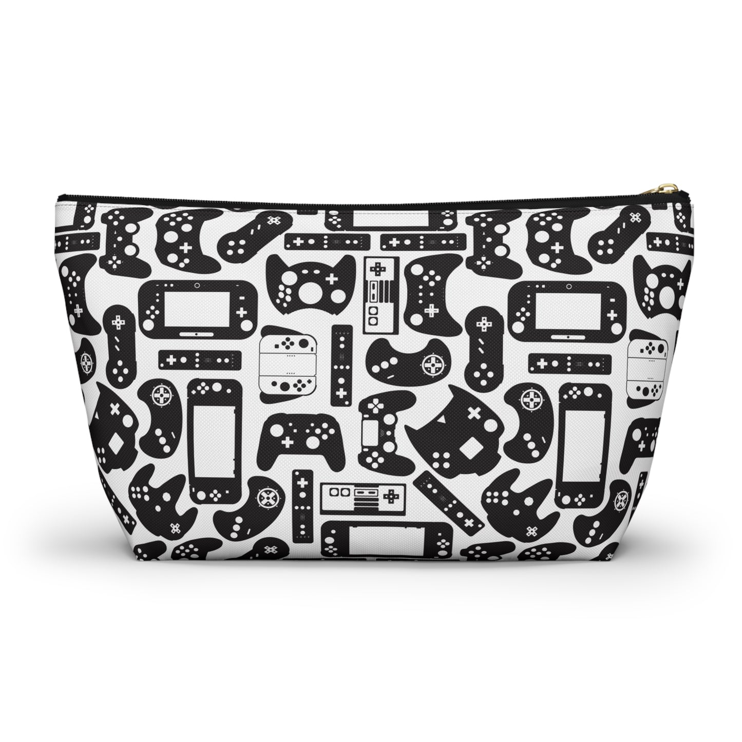 White & Black Retro Gaming Controllers Accessory Pouch | Personalized Name
