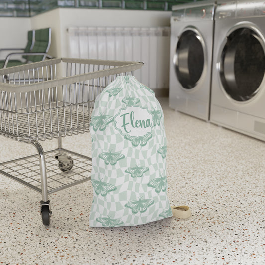 Green Butterfly Pattern Laundry Bag | Personalized Name Option