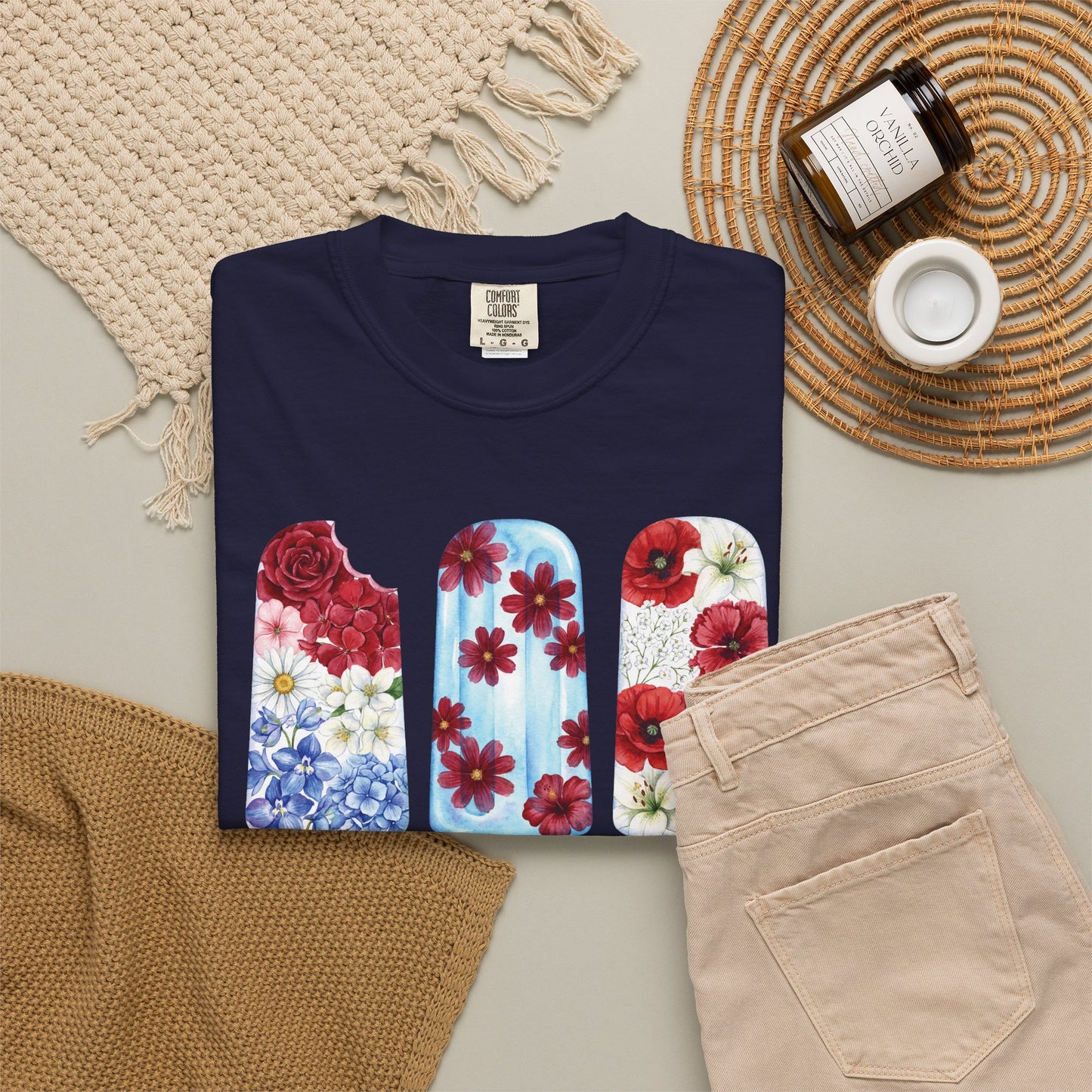 Women's Patriotic Floral T Shirt, Red White & Blue Fourth of July Tee, Matching Family Shirt