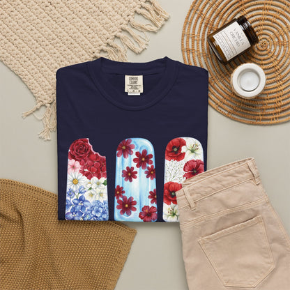Women's Patriotic Floral T Shirt, Red White & Blue Fourth of July Tee, Matching Family Shirt