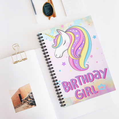 Unicorn Birthday Girl Spiral Notebook - Ruled Line - jaecrece