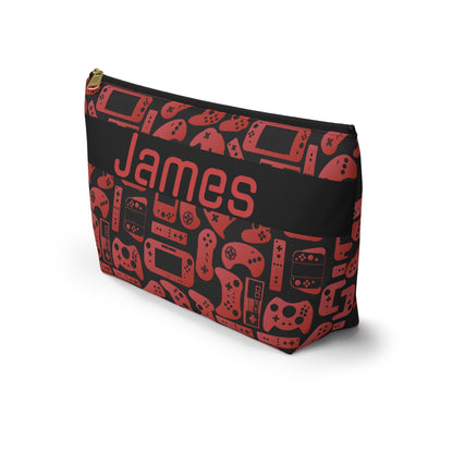 Red & Black Retro Gaming Controllers Accessory Pouch | Personalized Toiletry Bag