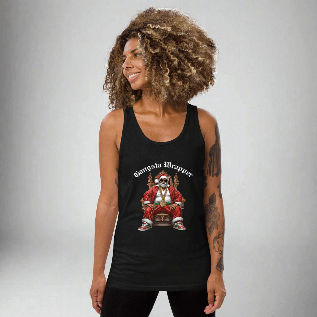 Gangsta Wrapper Santa Funny Christmas Holiday 100% cotton Jersey Unisex Tank Top, by jaecrece.com