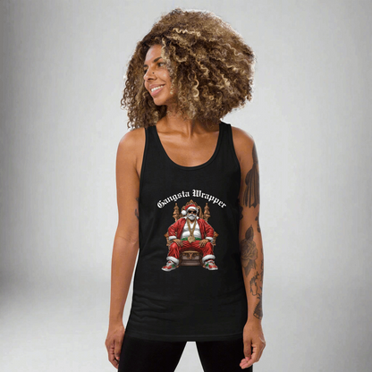 Gangsta Wrapper Santa Funny Christmas Holiday 100% cotton Jersey Unisex Tank Top, by jaecrece.com