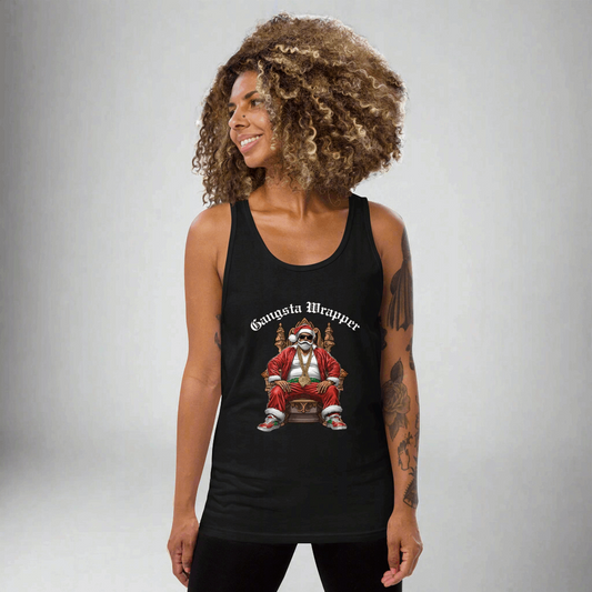 Gangsta Wrapper Santa Funny Christmas Holiday 100% cotton Jersey Unisex Tank Top, by jaecrece.com