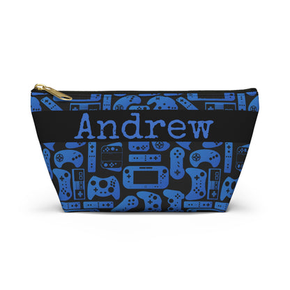 Blue & Black Retro Gaming Controllers Accessory Pouch | Personalized Toiletry Bag