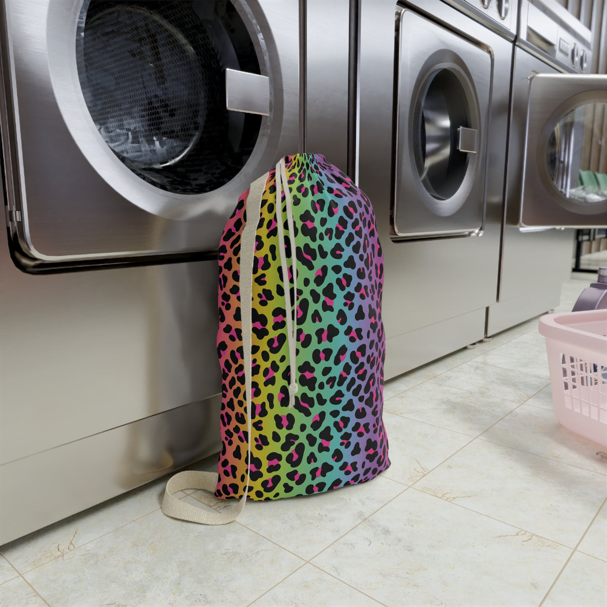 Rainbow Leopard Laundry Bag — Personalized Monogram Laundry Sack for Teens & Dorms