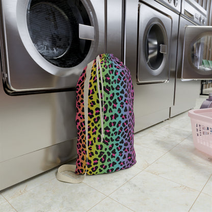 Rainbow Leopard Laundry Bag — Personalized Monogram Laundry Sack for Teens & Dorms