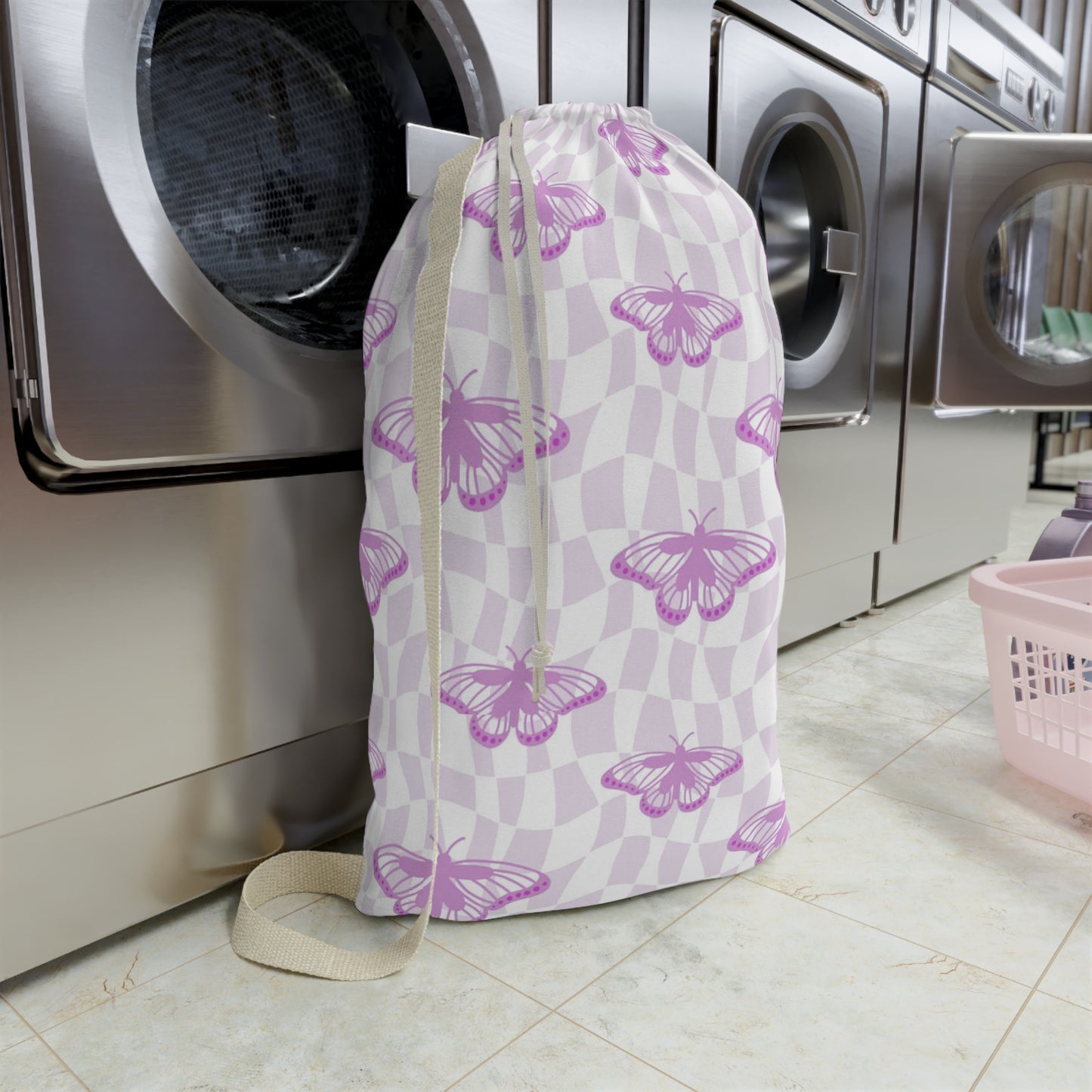 Purple Butterfly Pattern Laundry Bag | Personalized Name Option