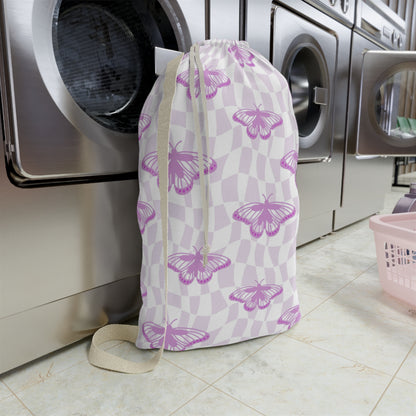 Purple Butterfly Pattern Laundry Bag | Personalized Name Option