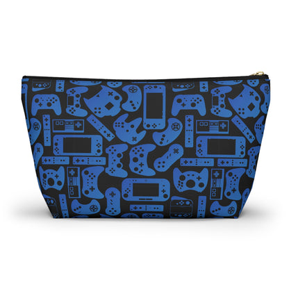 Blue & Black Retro Gaming Controllers Accessory Pouch | Personalized Toiletry Bag