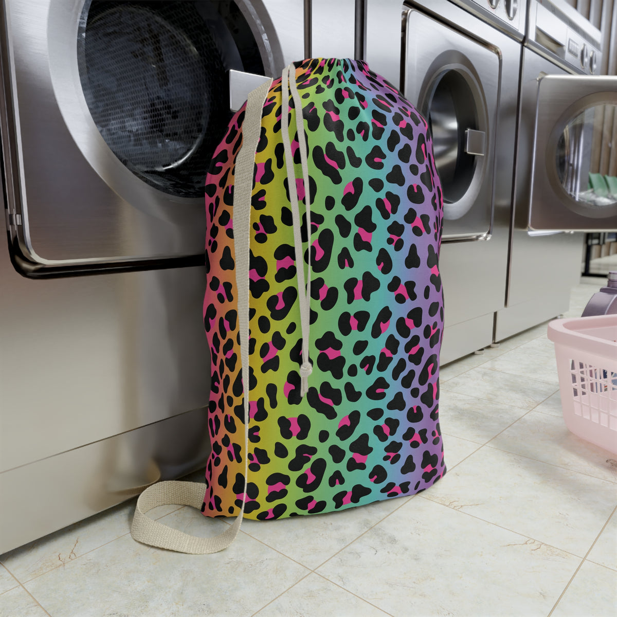 Rainbow Leopard Laundry Bag — Personalized Monogram Laundry Sack for Teens & Dorms