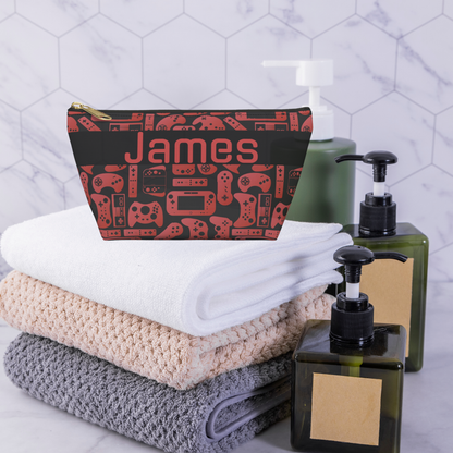 Red & Black Retro Gaming Controllers Accessory Pouch | Personalized Toiletry Bag