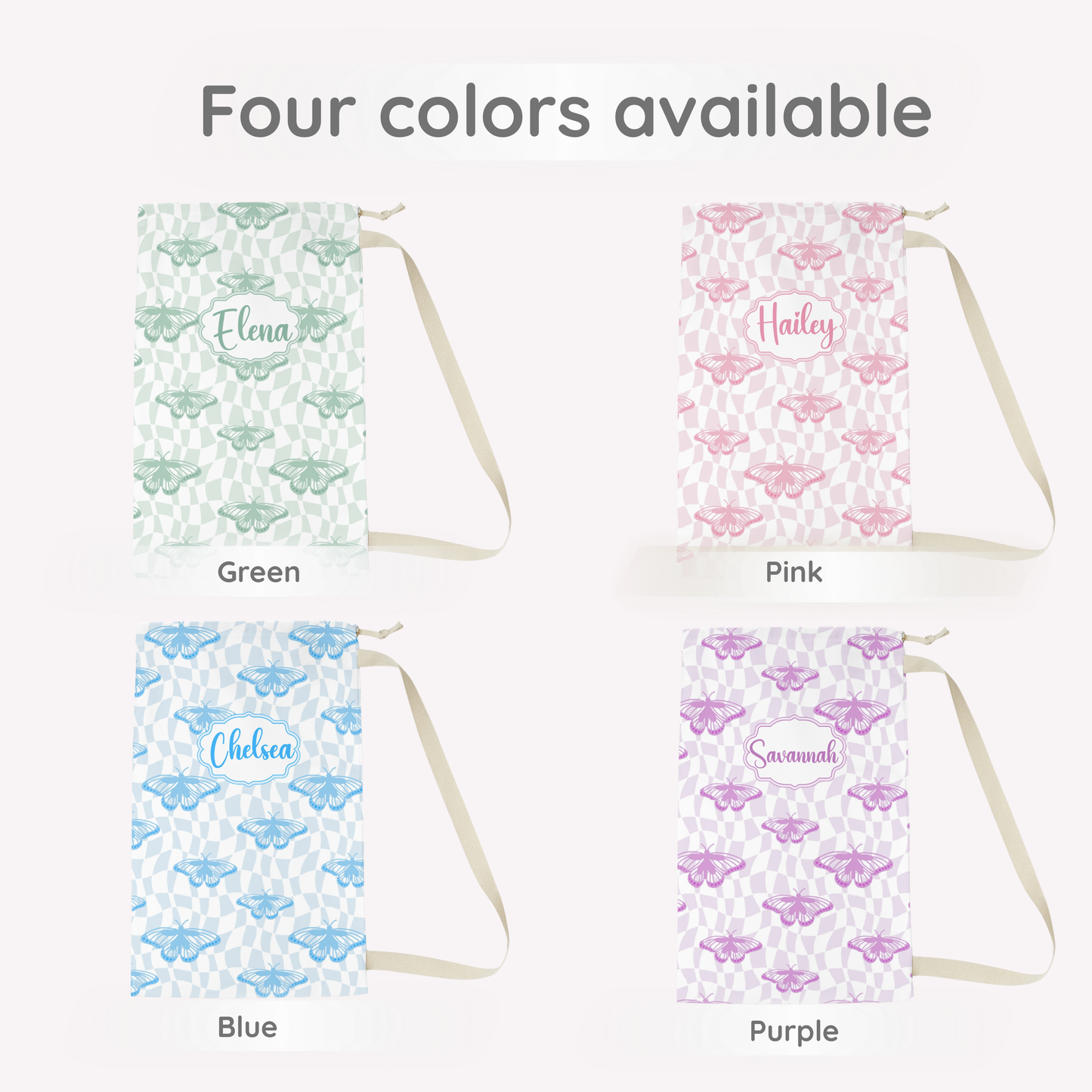 Purple Butterfly Pattern Laundry Bag | Personalized Name Option