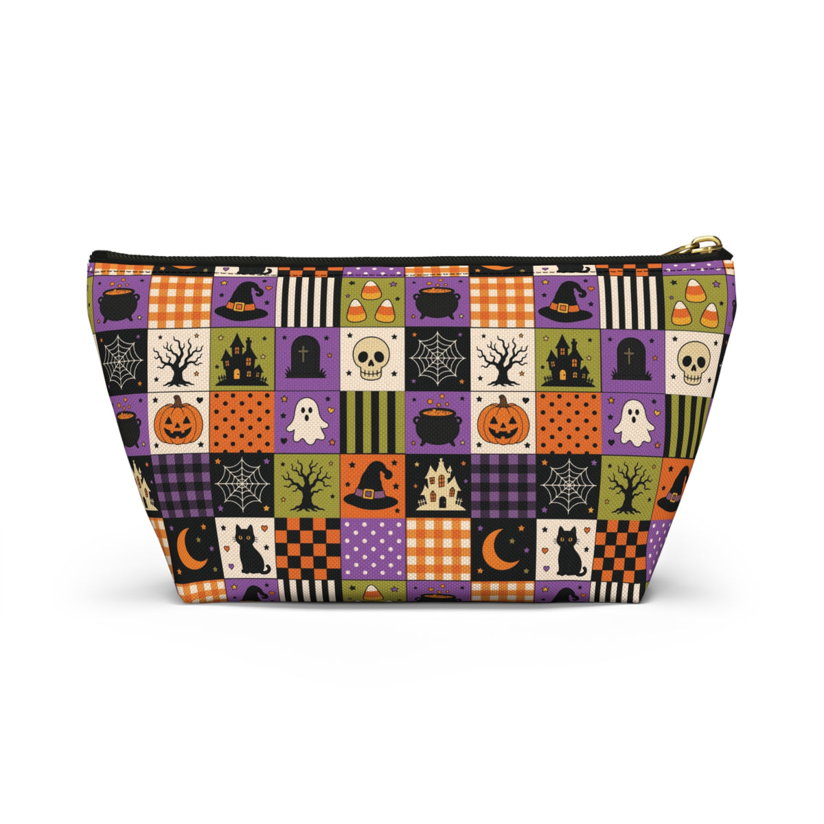 Personalized Halloween Makeup Bag, Vintage Patchwork Toiletry Pouch