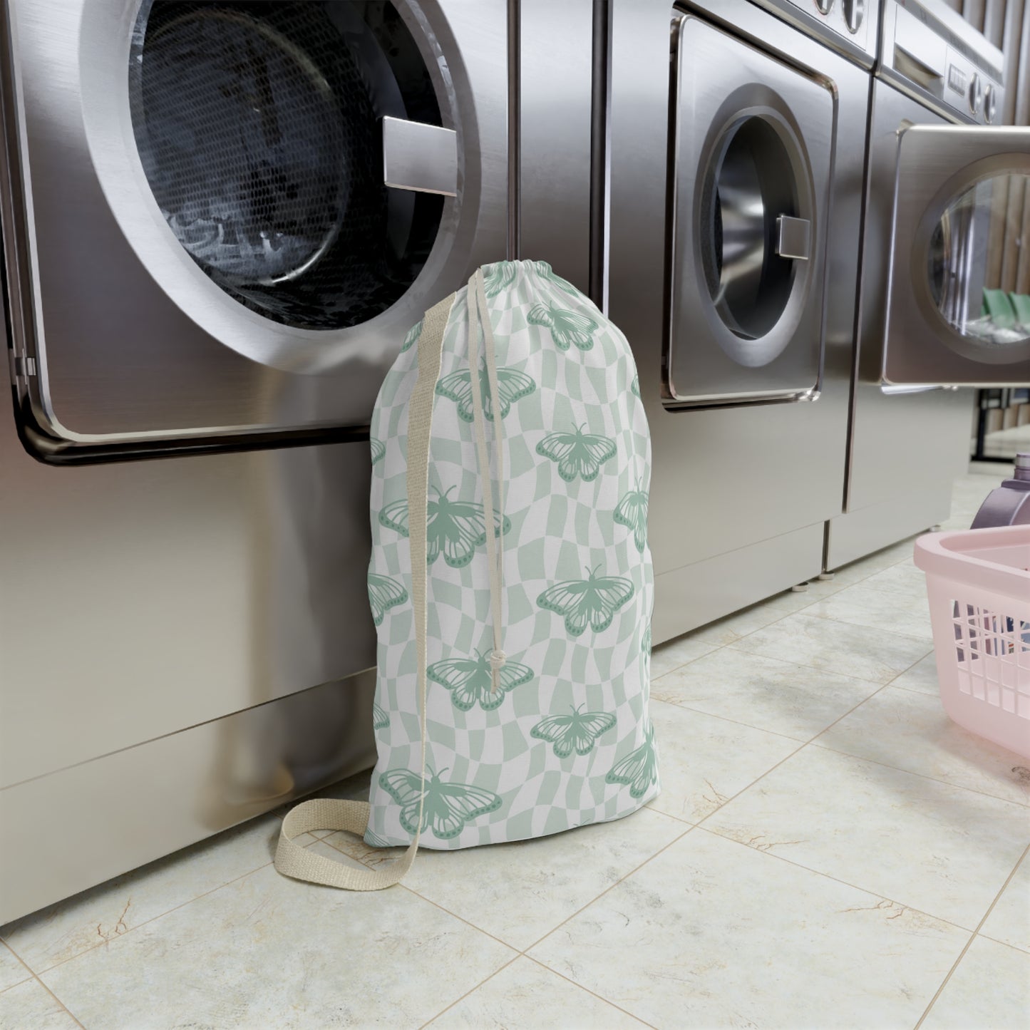 Green Butterfly Pattern Laundry Bag | Personalized Name Option