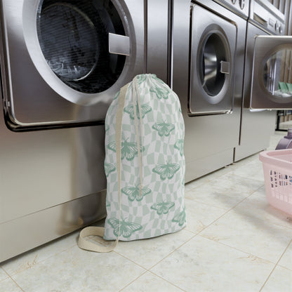 Green Butterfly Pattern Laundry Bag | Personalized Name Option