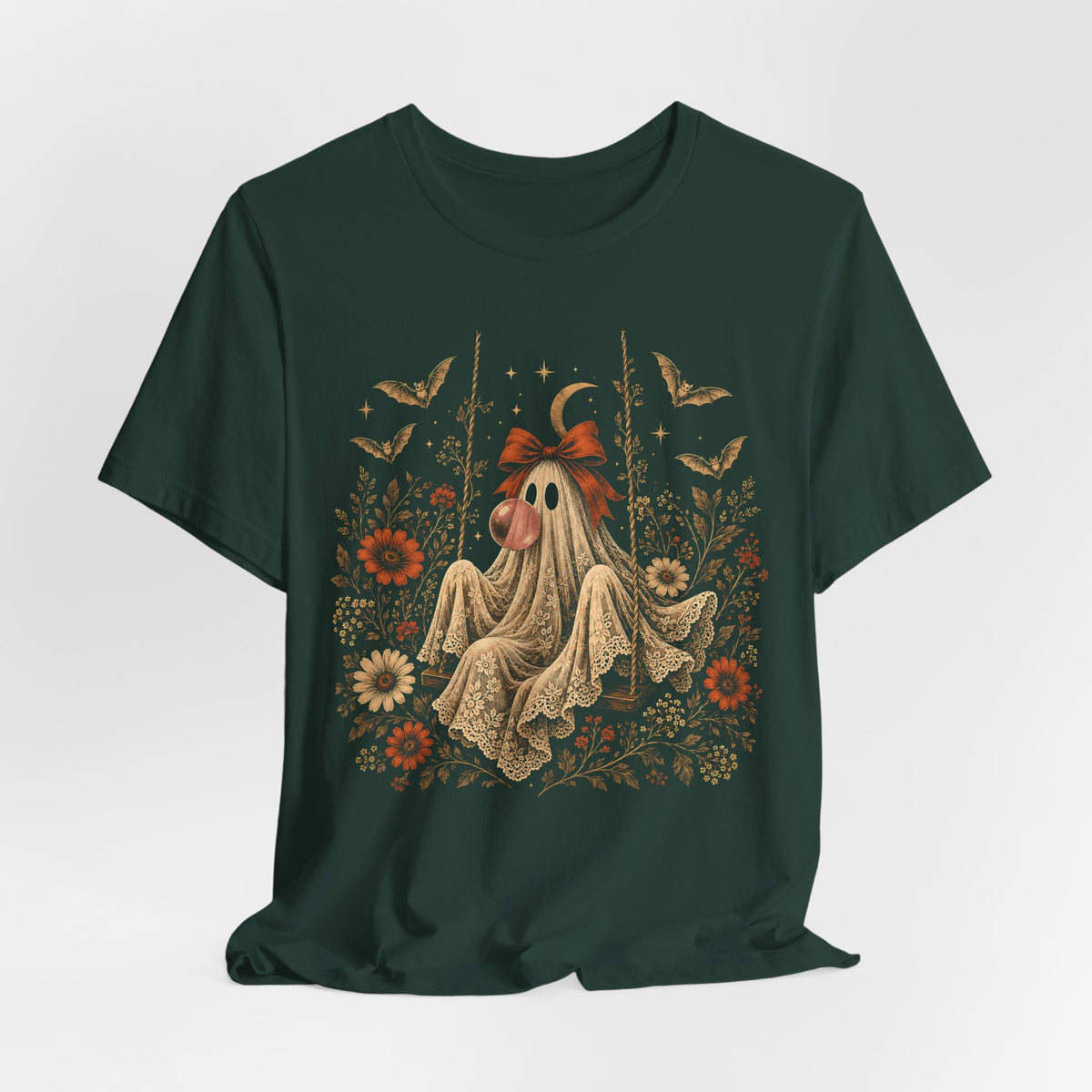 Vintage Ghost on Swing Blowing Bubble Gum Halloween Shirt, Whimsigoth Ghost Tee