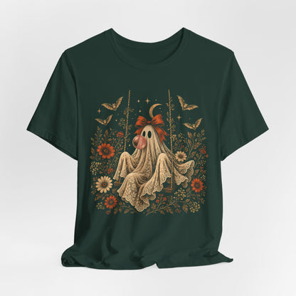 Vintage Ghost on Swing Blowing Bubble Gum Halloween Shirt, Whimsigoth Ghost Tee
