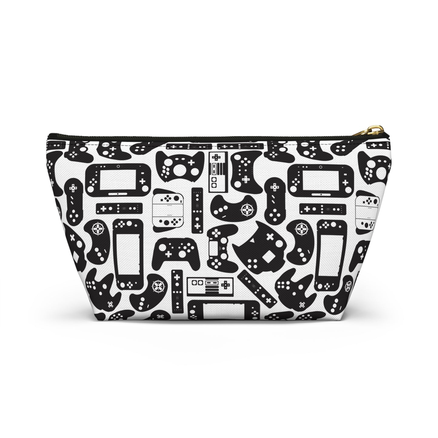 White & Black Retro Gaming Controllers Accessory Pouch | Personalized Name