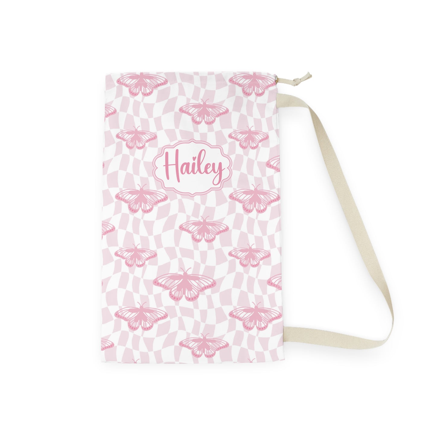 Pink Butterfly Pattern Laundry Bag | Personalized Name Option