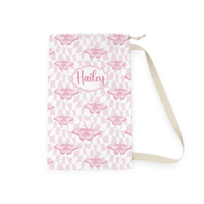 Pink Butterfly Pattern Laundry Bag | Personalized Name Option