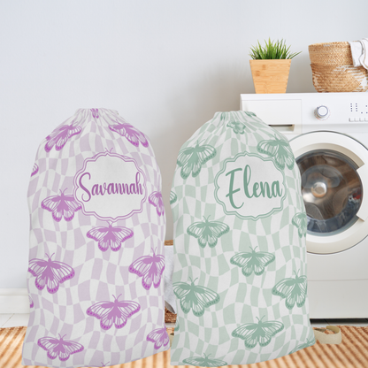 Purple Butterfly Pattern Laundry Bag | Personalized Name Option