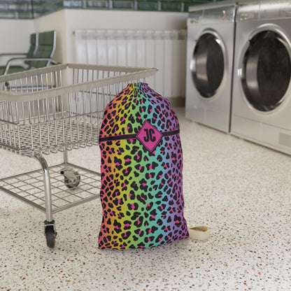 Rainbow Leopard Laundry Bag — Personalized Monogram Laundry Sack for Teens & Dorms