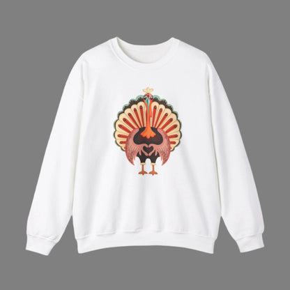 Image: Turkey Day Sweatshirt in Womens Sizes. This Turkey Day Sweater features a large Turkey making the love sign with his hands. This cozy pullover makes a perfect gift, by jaecrece