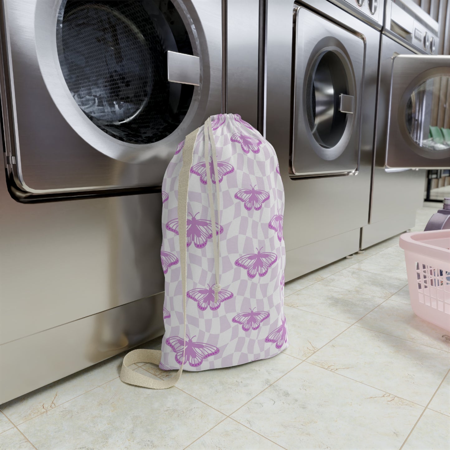Purple Butterfly Pattern Laundry Bag | Personalized Name Option