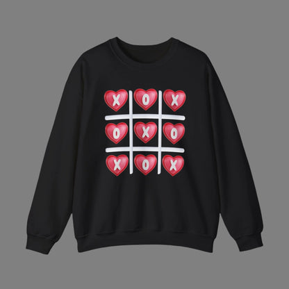 Image: XOXO Sweatshirt in Hot Pink, this crewneck pullover features a tic tac toe graphic with XOXO in 3D Conversation Hearts. Ideal as a teen gift for her or Galentines day. Available in Hot pink, light pink and black, by jaecrece