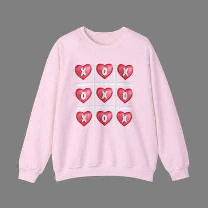 Image: XOXO Sweatshirt in Hot Pink, this crewneck pullover features a tic tac toe graphic with XOXO in 3D Conversation Hearts. Ideal as a teen gift for her or Galentines day. Available in Hot pink, light pink and black, by jaecrece