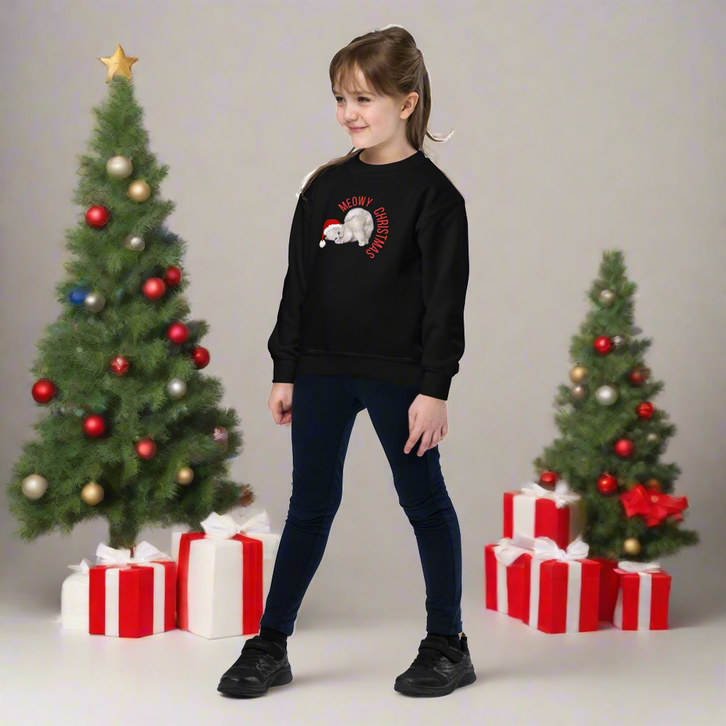 Meowy Christmas Youth Crewneck Sweatshirt