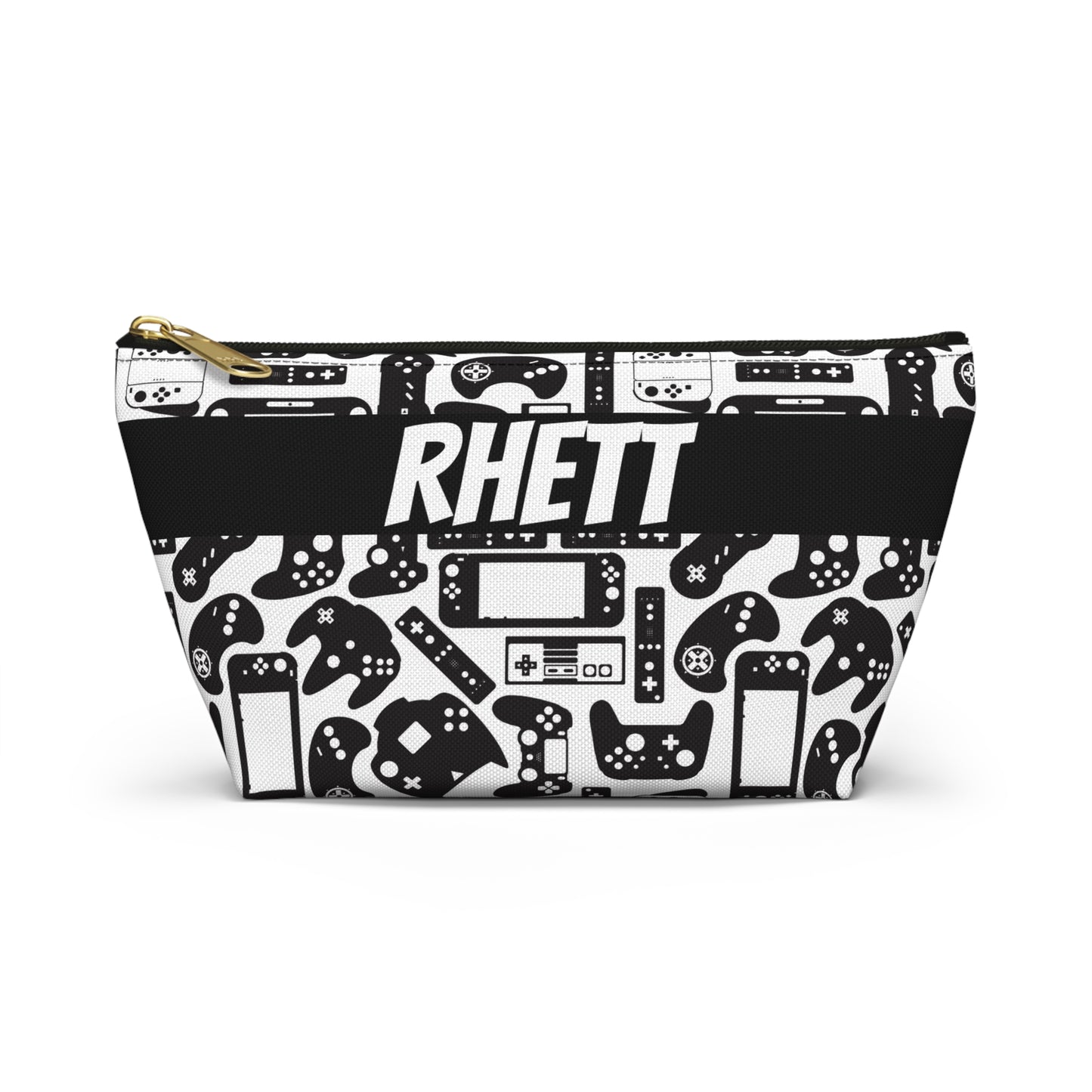 White & Black Retro Gaming Controllers Accessory Pouch | Personalized Name