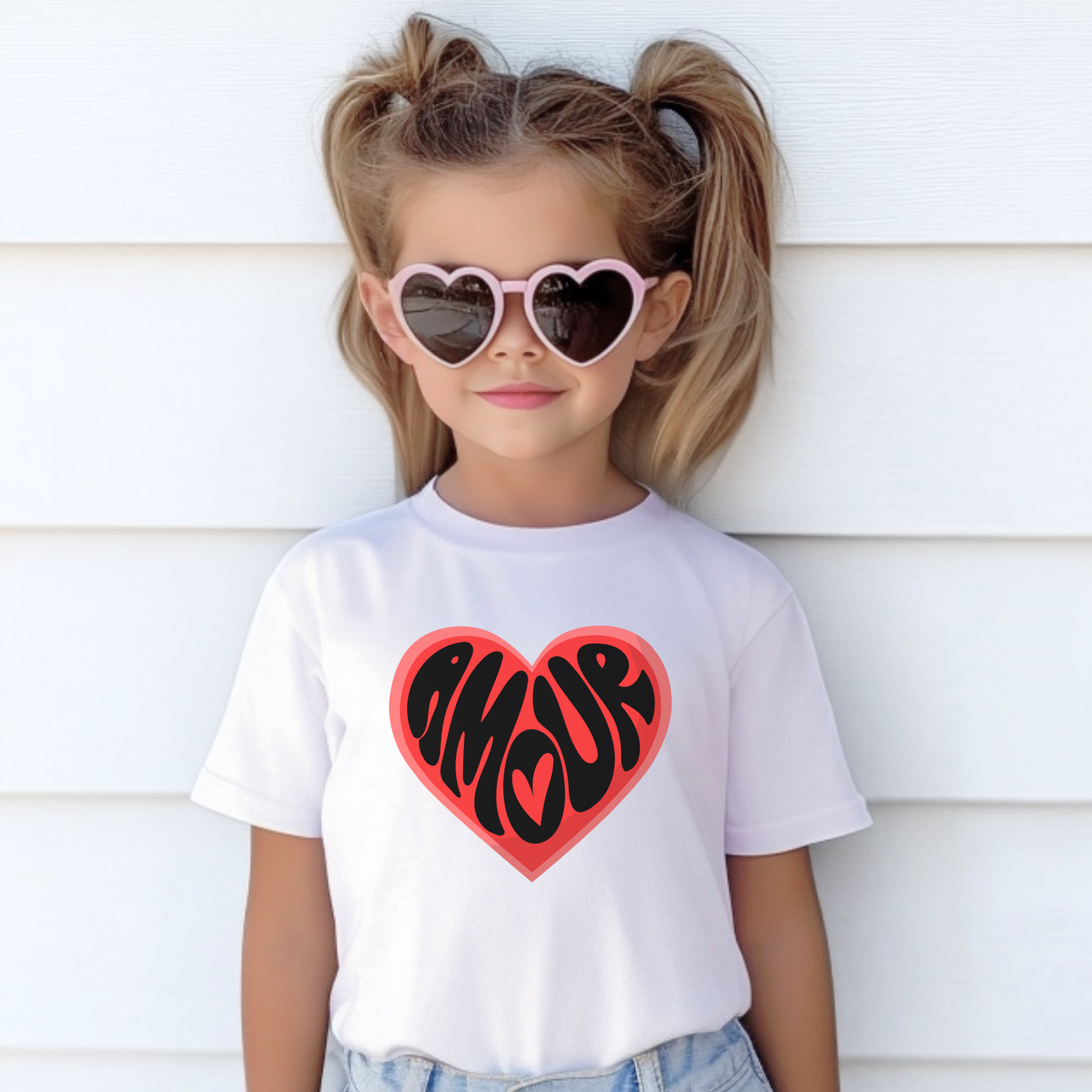 Celebrate love and style with the Amour Love Girls T-shirt, a soft cotton tee for girls in sizes XS–XL. Featuring a chic heart and "Amour" text, this French Valentine shirt for girls is perfect for matching with mom or gifting your tween for Galentine's Day. A coquette-inspired Paris fashion tee that’s ideal for stylish girls who love French sayings, pink aesthetics, and cute heart-themed outfits. Great for casual wear or holiday celebrations.