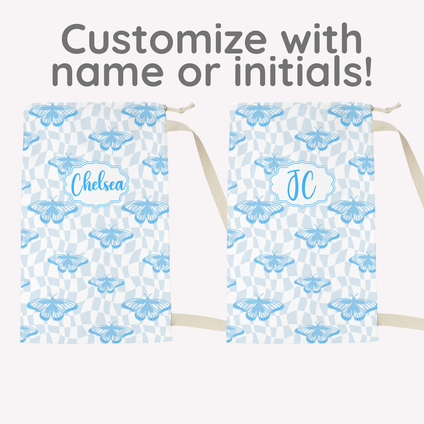 Purple Butterfly Pattern Laundry Bag | Personalized Name Option