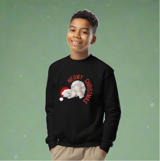 Meowy Christmas Youth Crewneck Sweatshirt