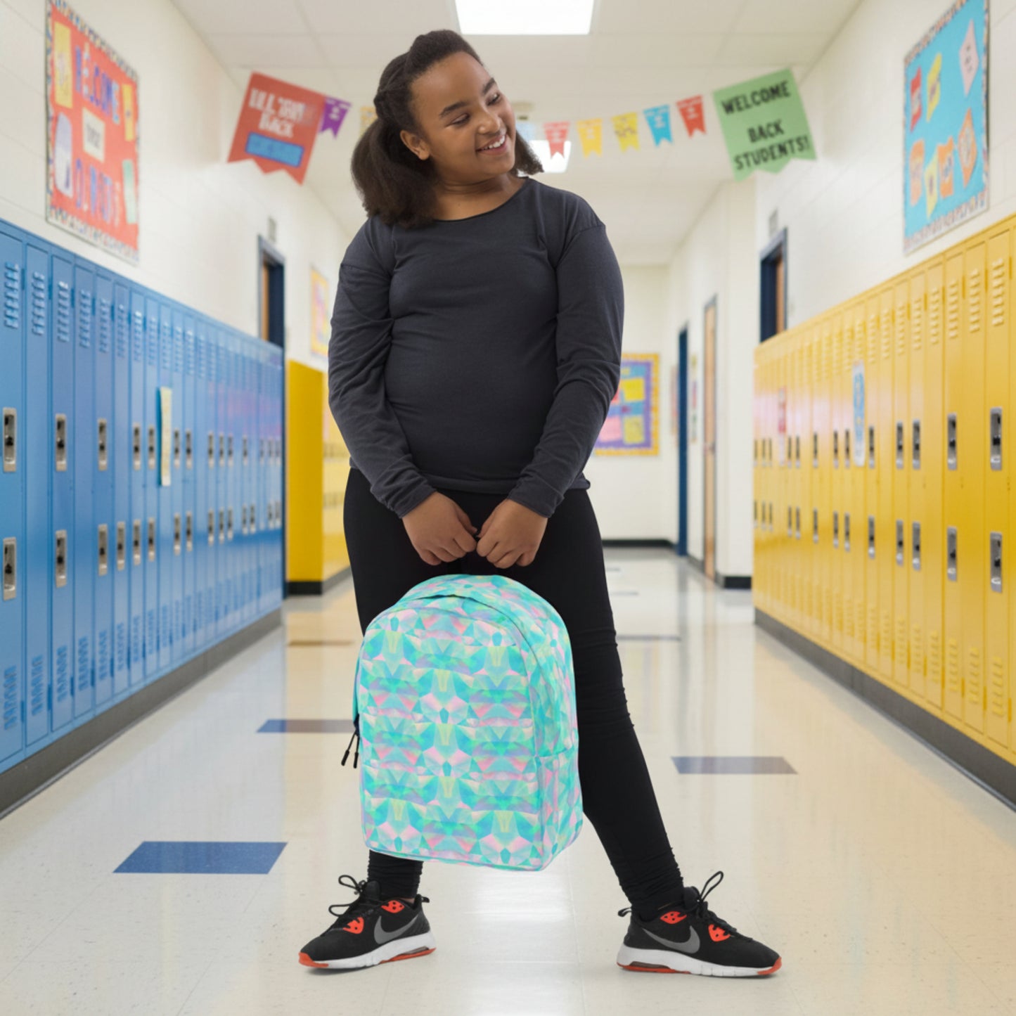 Pastel Prisms Blue Geometric Backpack – Water Resistant Everyday & School Bag
