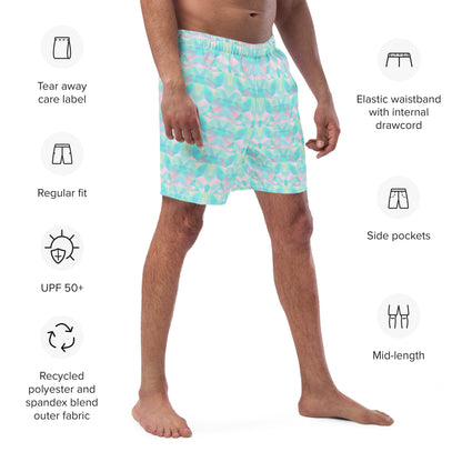 Blue Pastel Geometric mens swim trunks