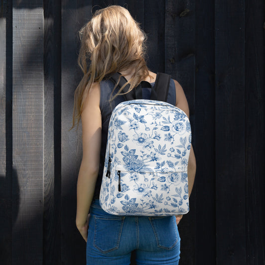 Elevate your everyday style with this personalized Blue Toile Backpack, featuring a beautiful chinoiserie toile de jouy pattern. Perfect for moms using it as a stylish diaper bag, teens needing a trendy school backpack, or tweens looking for a cute lunchbox alternative. This custom name backpack also makes a thoughtful baby shower gift, horse show accessory, or travel essential, blending French vintage charm with practical function.