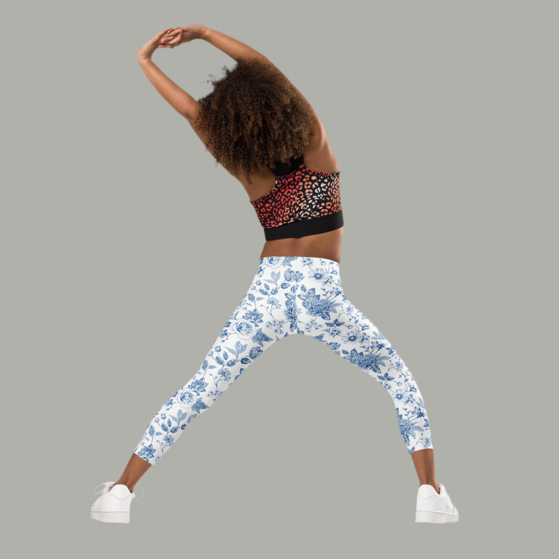 Image: Toddler leggings with an elegant blue toile design in sizes 2T through 7, perfect for spring parties, tea time playdates, and coordinated family photo shoots. These boutique-style girls leggings are breathable, stretchy, and made for comfort. Styled with floral tops or tunics, this timeless print is perfect for gifting or everyday wear, by jaecrece.