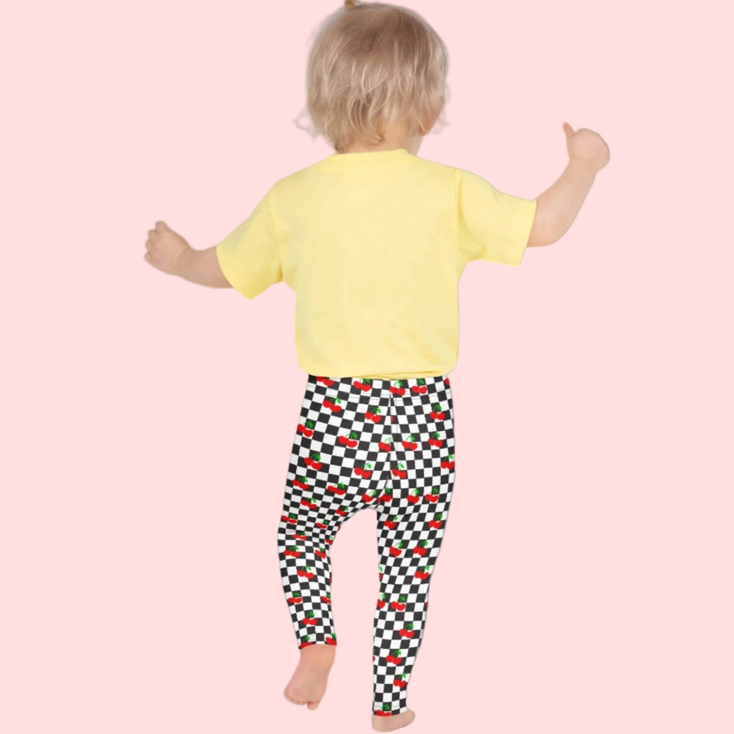 Love You CHERRY Much Child Leggings, Size 2T-7, with a black and white checkerboard cherry pattern. These  - jaecrece These toddler leggings are great for back to school or as a birthday or christmas gift!