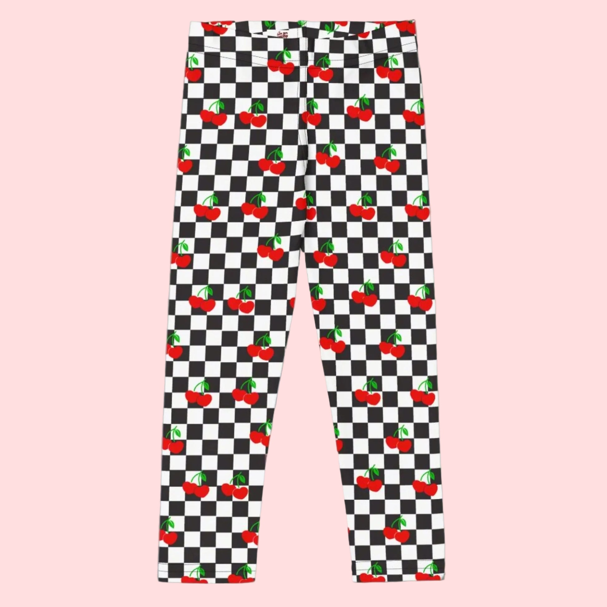 Love You CHERRY Much Child Leggings, Size 2T-7, with a black and white checkerboard cherry pattern. These  - jaecrece These toddler leggings are great for back to school or as a birthday or christmas gift!