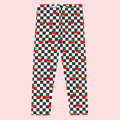 Love You CHERRY Much Child Leggings, Size 2T-7, with a black and white checkerboard cherry pattern. These  - jaecrece These toddler leggings are great for back to school or as a birthday or christmas gift!