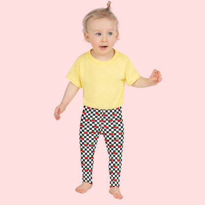 Love You CHERRY Much Child Leggings, Size 2T-7, with a black and white checkerboard cherry pattern. These  - jaecrece These toddler leggings are great for back to school or as a birthday or christmas gift!