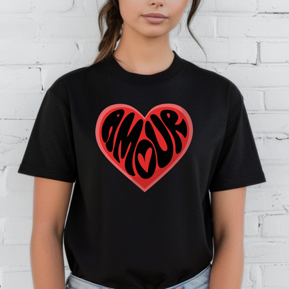 Soft, stylish, and full of heart—this Amour Love Women’s T-shirt is a chic Valentine’s Day gift. Featuring the word “Amour” and a heart graphic, it suits sizes XS–5XL and makes a perfect choice for moms, girlfriends, or anyone with a love for Paris. Whether matching your mini or heading to a Galentine’s event, this coquette style tee fits effortlessly into casual, romantic, or family-themed wardrobes.