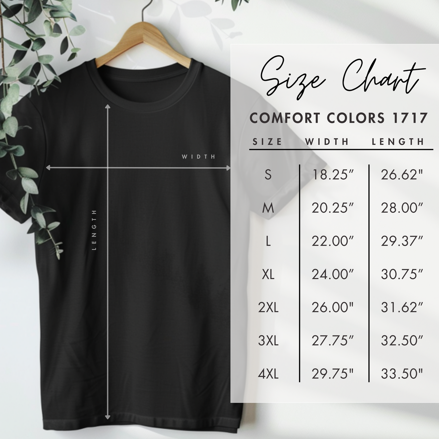 Comfort colors 1717 adult unisex size chart